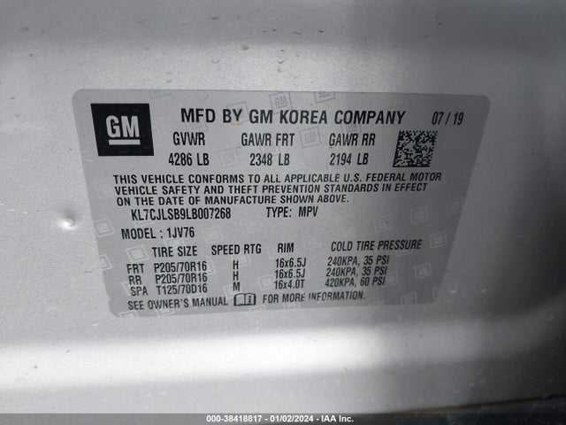 Chevrolet Trax Fwd Lt 2020 KL7CJLSB9LB007268 Image 9