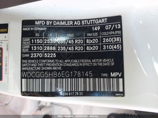 2014 MERCEDES-BENZ GLK 350 VIN: WDCGG5HB6EG178145