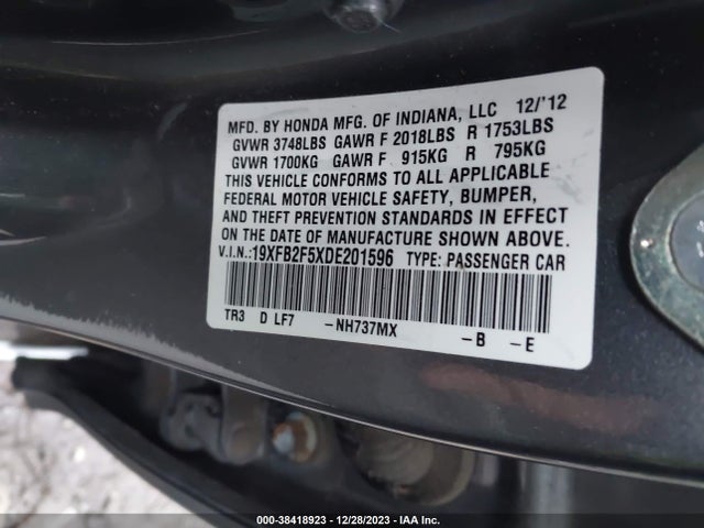 2013 HONDA CIVIC LX VIN: 19XFB2F5XDE201596