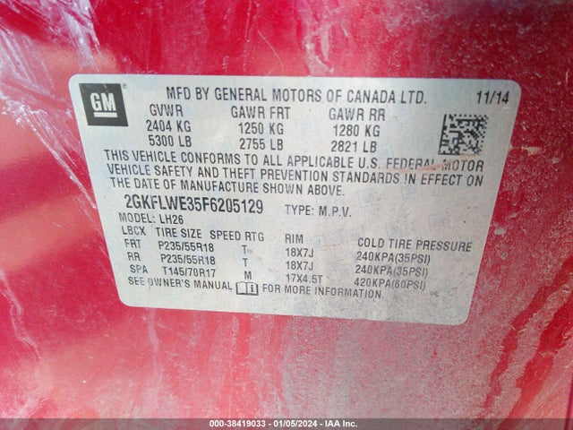GMC Terrain Sle-2 2015 2GKFLWE35F6205129 Image 9