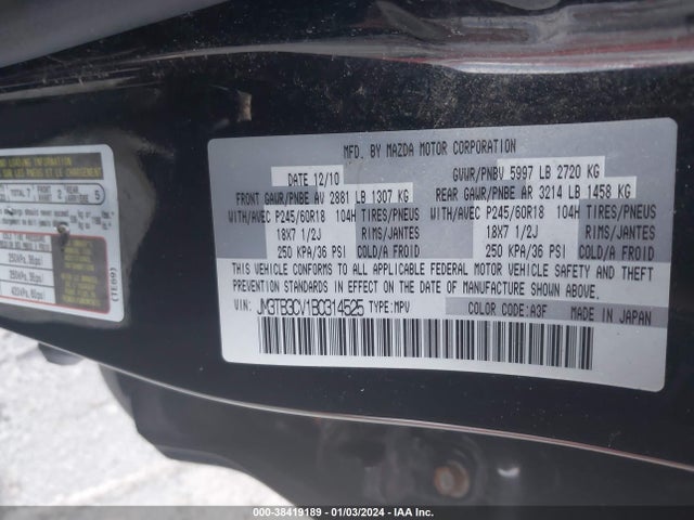 Aukcja sprzedaży 2011 Mazda Cx-9 Touring, vin: JM3TB3CV1B0314525, numer aukcji: 38419189