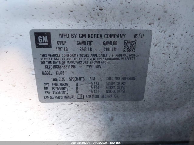 Chevrolet TRAX LS 2017 KL7CJNSB8HB211496 Image 9