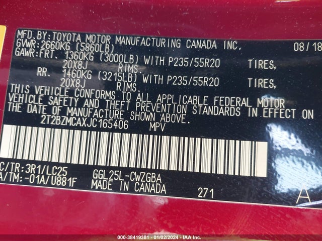 2T2BZMCAXJC165406 Lexus Rx 350 F Sport