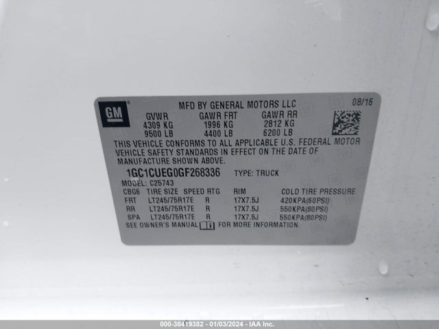 Chevrolet Silverado 2500hd Wt 2016 1GC1CUEG0GF268336 Image 9