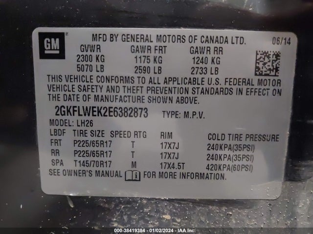 GMC Terrain Sle-2 2014 2GKFLWEK2E6382873 Image 9