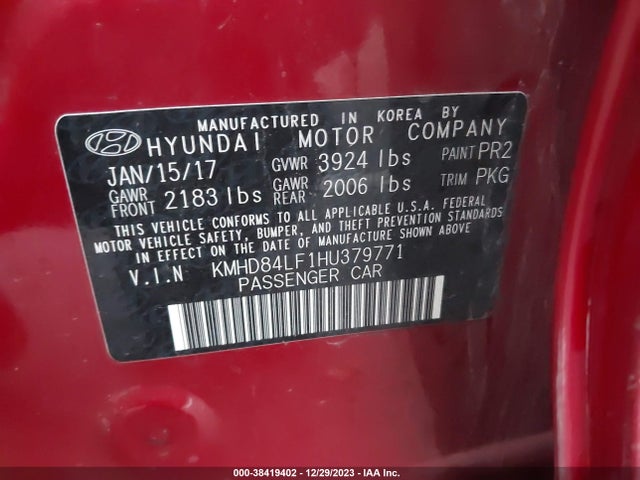 2017 HYUNDAI ELANTRA SE VIN: KMHD84LF1HU379771