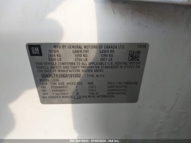 GMC Terrain Sle-2 2016 2GKFLTE38G6191002 Image 9
