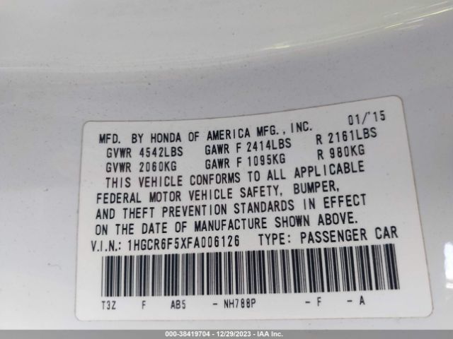 1HGCR6F5XFA006126 Honda Accord Hybrid Ex-l