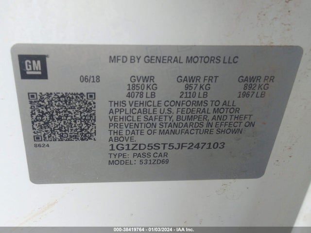 Chevrolet MALIBU LT 2018 1G1ZD5ST5JF247103 Image 9