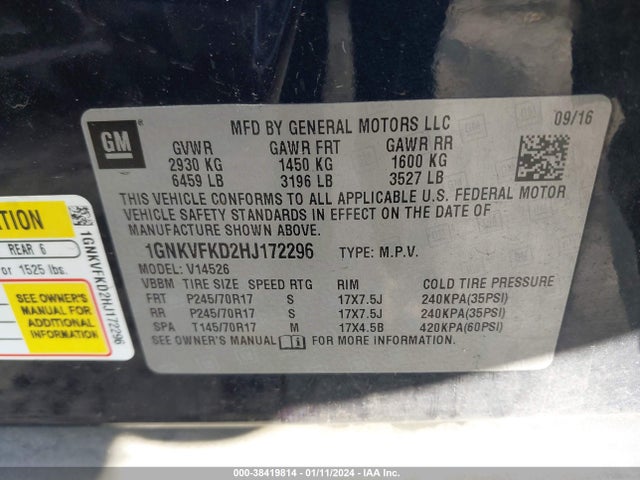 Chevrolet Traverse Ls 2017 1GNKVFKD2HJ172296 Image 9