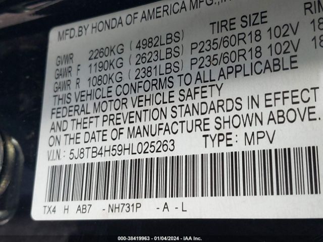 5J8TB4H59HL025263 Acura Rdx Technology Pkg/w/technology/acurawatch Plus Pkg