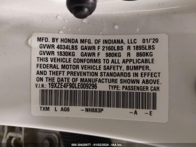 19XZE4F90LE009296 Honda Insight Touring
