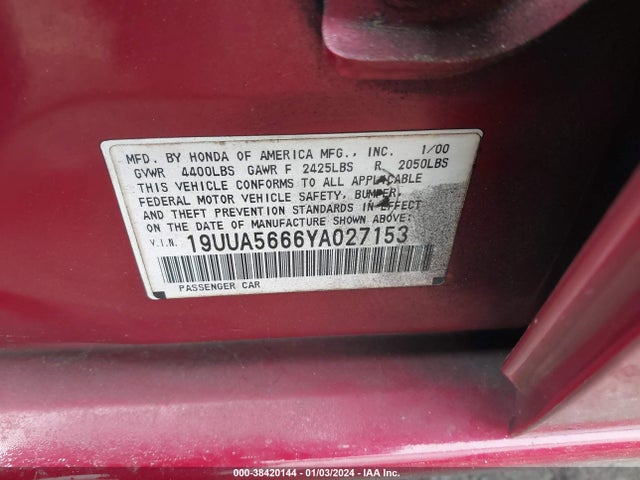 2000 ACURA TL 3.2 (A5) VIN: 19UUA5666YA027153