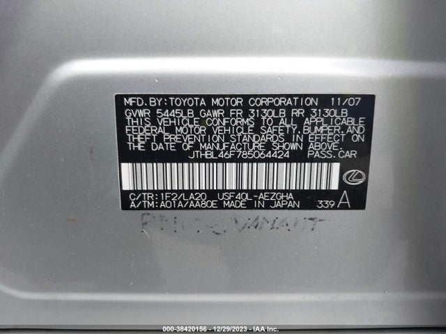2008 LEXUS LS 460 VIN: JTHBL46F785064424