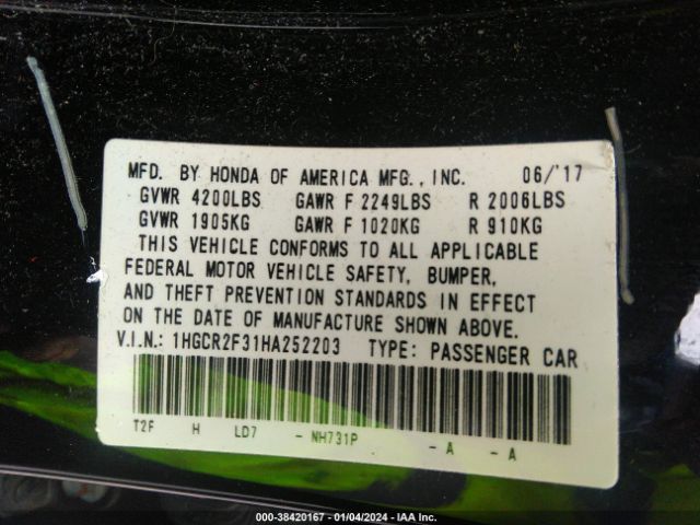 1HGCR2F31HA252203 Honda ACCORD LX