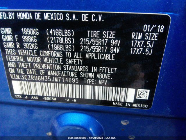 3CZRU6H35JM714695 Honda HR-V LX