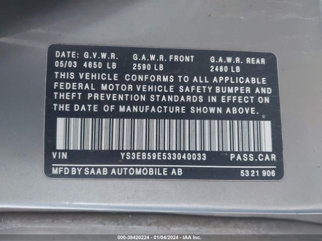 2003 SAAB 9-5 YS3EB59E533040033 Photo 8