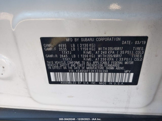 4S4BSAFC2K3336398 Subaru na u5
