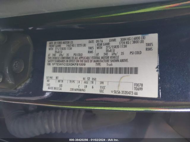 1FTEW1CG3GKF81009 Ford F-150 Xlt