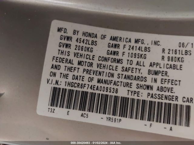 1HGCR6F74EA009538 Honda Accord Hybrid Touring