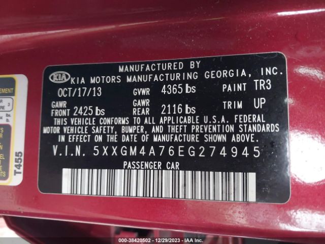 5XXGM4A76EG274945 KIA Optima Lx