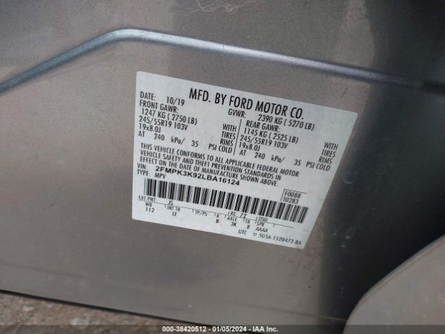 2FMPK3K92LBA16124 Ford Edge Titanium
