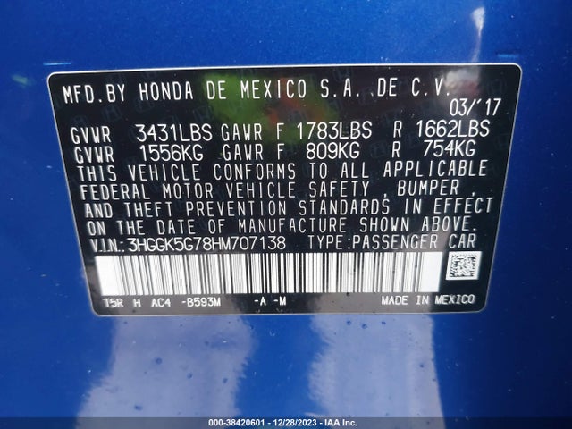 Honda FIT EX 2017 3HGGK5G78HM707138 Image 9