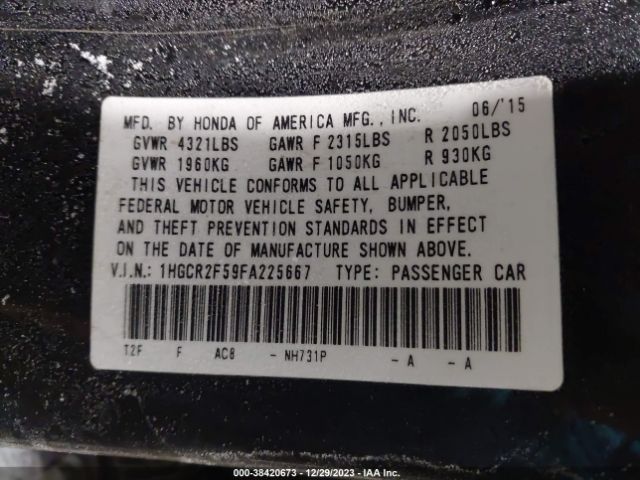 1HGCR2F59FA225667 Honda Accord Sport