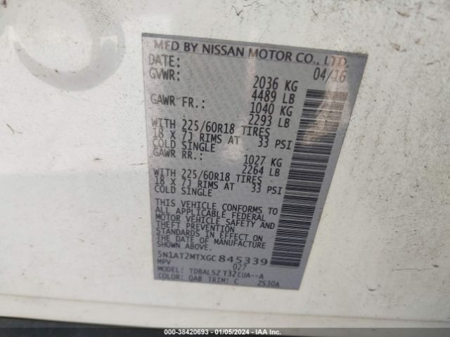 5N1AT2MTXGC845339 Nissan Rogue Sl