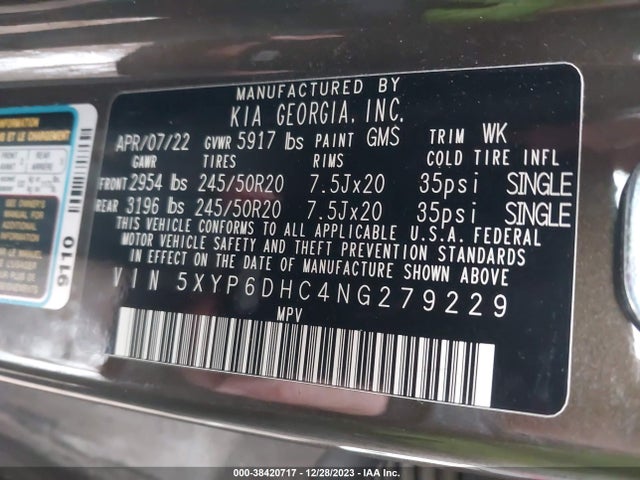 2022 KIA TELLURIDE S VIN: 5XYP6DHC4NG279229