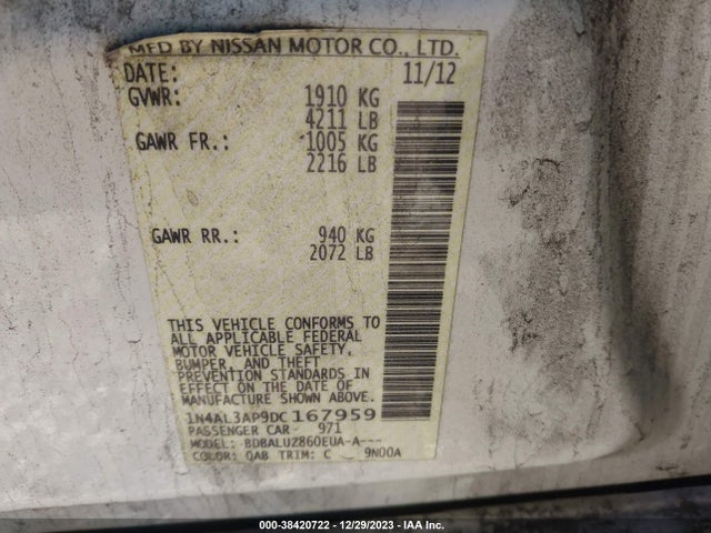2013 NISSAN ALTIMA 2.5 SV VIN: 1N4AL3AP9DC167959
