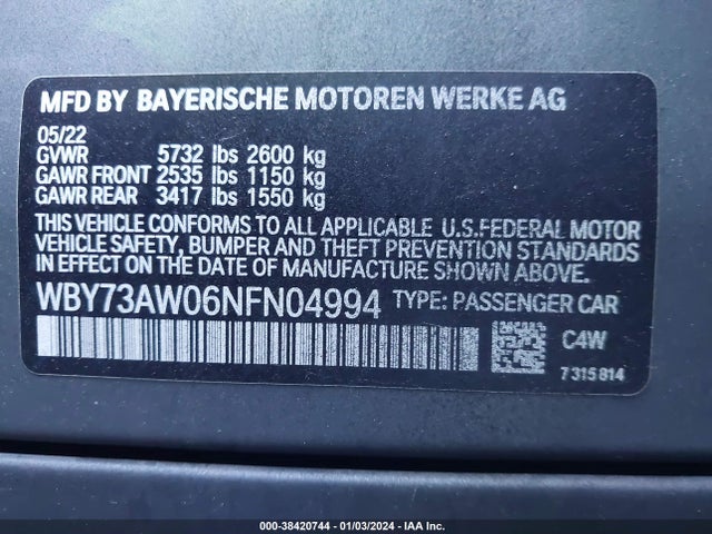 WBY73AW06NFN04994 BMW I4 Edrive40