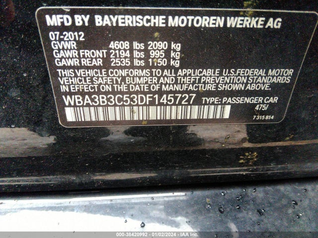 2013 BMW 328I XDRIVE VIN: WBA3B3C53DF145727