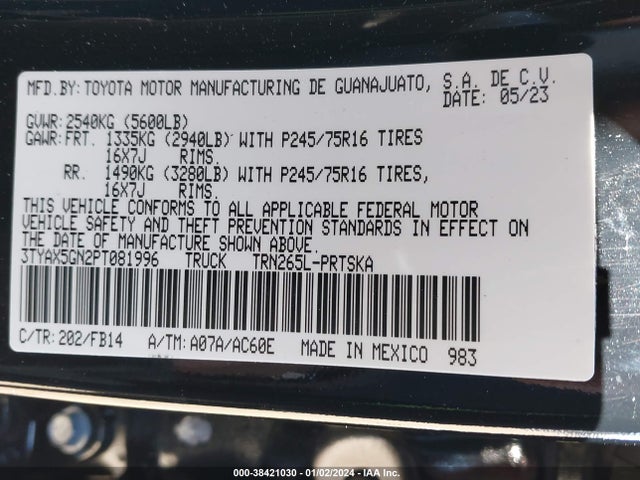 Toyota Tacoma Sr 2023 3TYAX5GN2PT081996 Image 9
