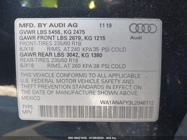 WA1ANAFY3L2046112 Audi Q5 Premium 45 Tfsi Quattro S Tronic
