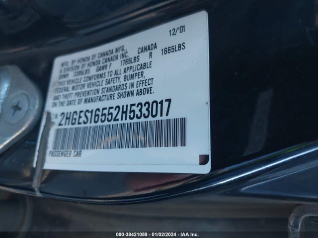 2002 HONDA CIVIC LX VIN: 2HGES16552H533017