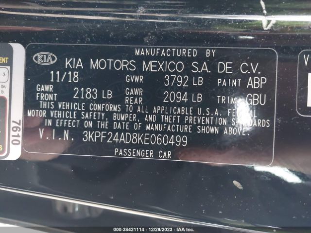 3KPF24AD8KE060499 KIA Forte Lxs