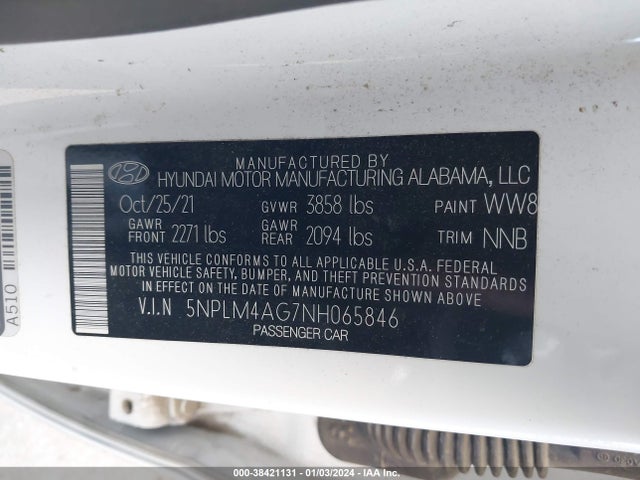 2022 HYUNDAI ELANTRA SEL VIN: 5NPLM4AG7NH065846