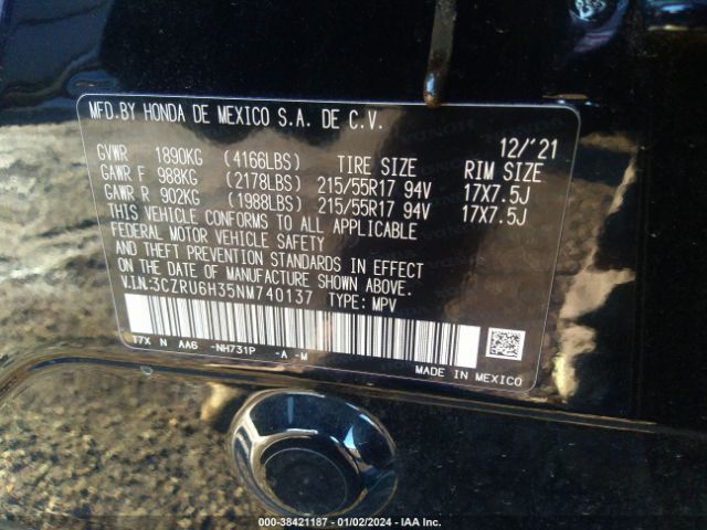 3CZRU6H35NM740137 Honda Hr-v Awd Lx