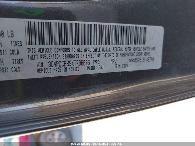 Dodge JOURNEY SE 2019 3C4PDCBB9KT798605 Image 9