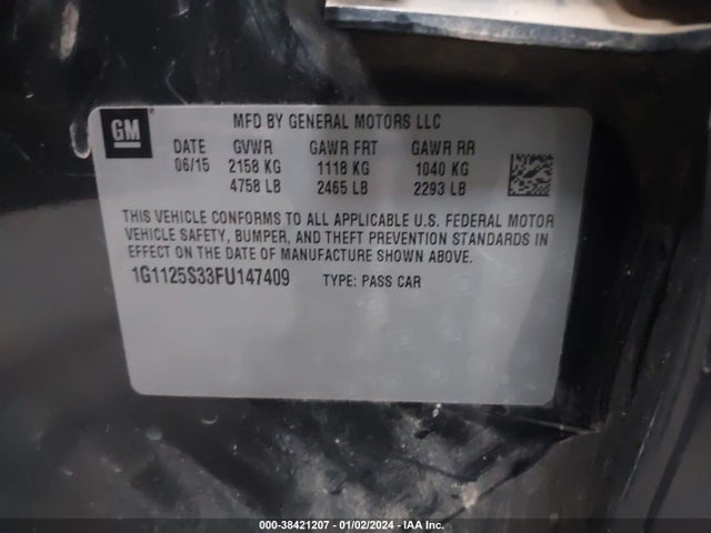 Chevrolet Impala 2lt 2015 1G1125S33FU147409 Image 9