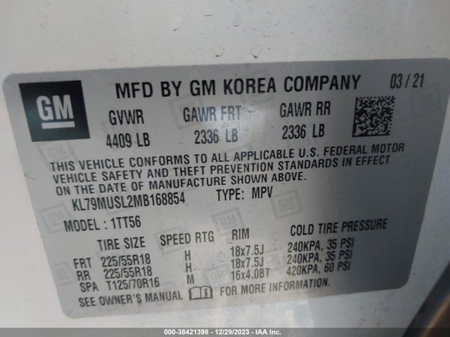 Chevrolet Trailblazer Awd Rs 2021 KL79MUSL2MB168854 Image 9