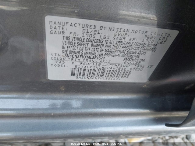 Nissan Versa Sv Xtronic Cvt 2021 3N1CN8EVXML851574 Image 9
