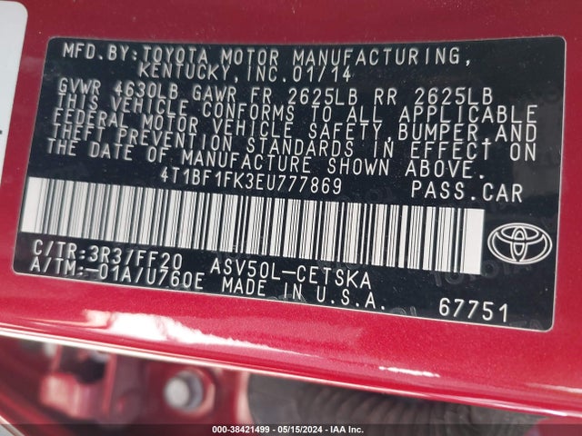Toyota CAMRY SE 2014 4T1BF1FK3EU777869 Image 9