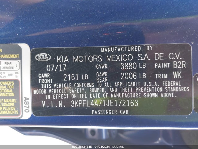 KIA FORTE S 2018 3KPFL4A71JE172163 Image 9
