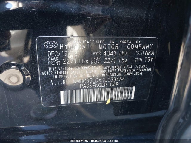 2019 HYUNDAI IONIQ PLUG-IN HYBRID VIN: KMHC65LDXKU139454