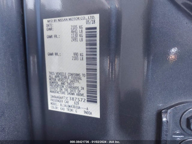 Nissan Maxima 3.5 S 2018 1N4AA6AP7JC387572 Image 9