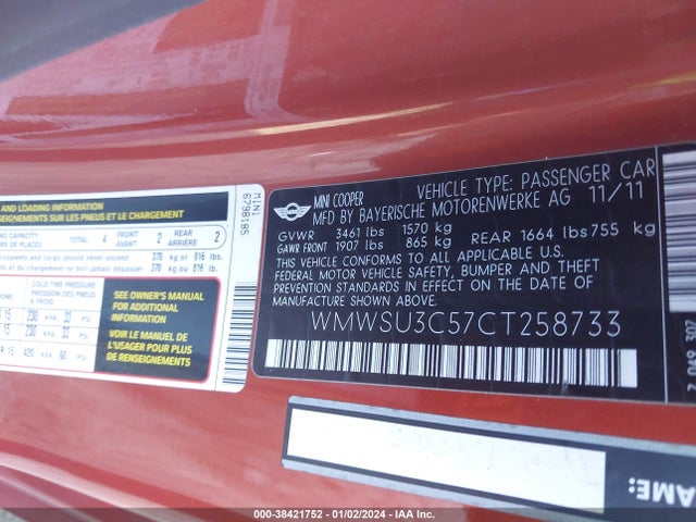 2012 MINI COOPER WMWSU3C57CT258733 Photo 8