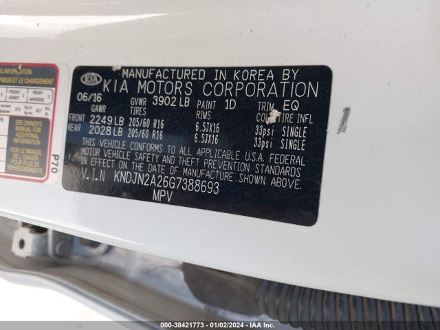 KIA SOUL 2016 KNDJN2A26G7388693 Image 9