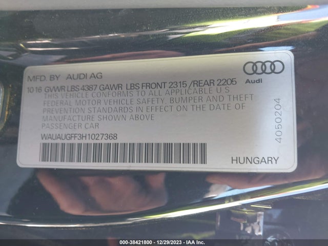 WAUAUGFF3H1027368 Audi A3 2.0t Premium